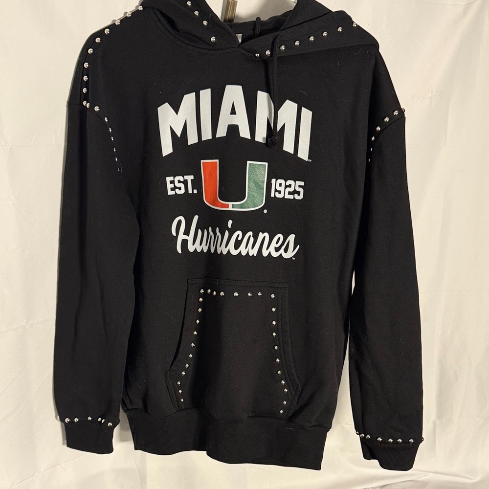 Miami Hurricanes Black Hoodie with Stud Accents